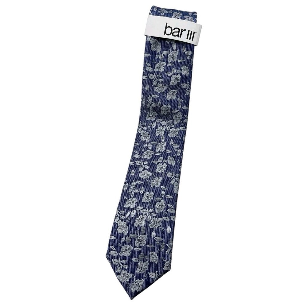 NEW BAR III Men's Polyester Silk Necktie DESIGNER Tie Blue Silver Paisley W:2.6"